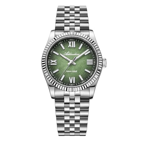 ADDIESDIVE Slim Men Watch Sapphire Crystal Fluted Bezel Roman Numerals Glow in Dark Quartz Analog Green Watches for Men Women - Image 1