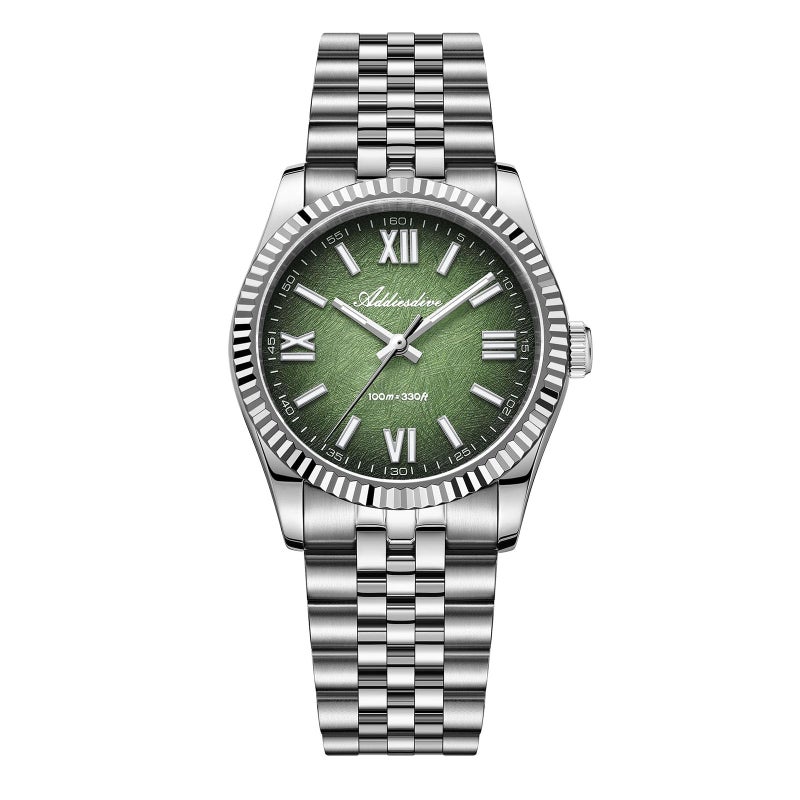 ADDIESDIVE Slim Men Watch Sapphire Crystal Fluted Bezel Roman Numerals Glow in Dark Quartz Analog Green Watches for Men Women - Image 2