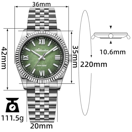 ADDIESDIVE Slim Men Watch Sapphire Crystal Fluted Bezel Roman Numerals Glow in Dark Quartz Analog Green Watches for Men Women - Image 3