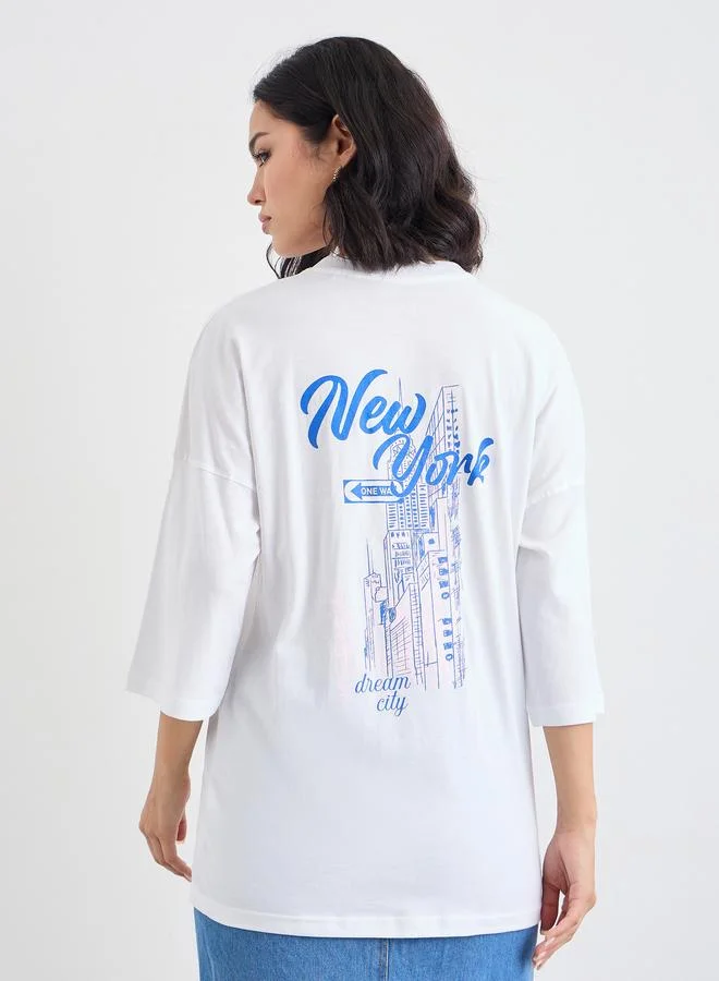 Styli Styli Slogan Print Exaggerated Shoulder T-Shirt