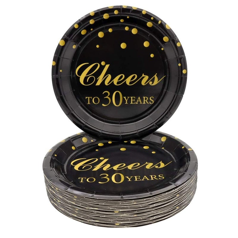 Pandecor 30th Birthday Party Supplies50 PCS Disposable 7 Inch Paper Plates Dessert Plates for 30 Years Anniversary Party