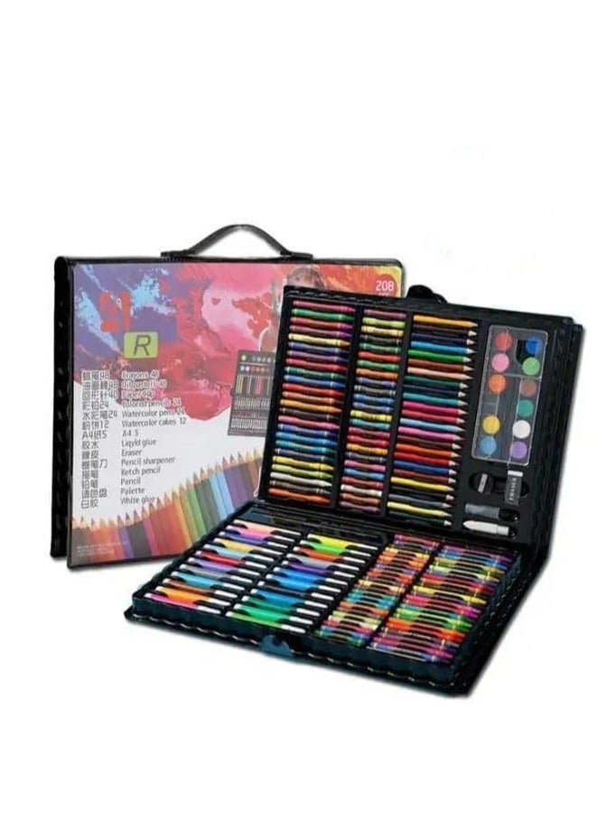سناجل مجموعة رسم للأطفال مكونة من 208 قطعة، مجموعة لوازم فنية مع أقلام الباستيل الزيتية، وأقلام التلوين، وأقلام الرصاص الملونة، وأقلام التحديد، ولوح الرسم القابل للطي، هدية مثالية للبنات والأولاد - Image 1