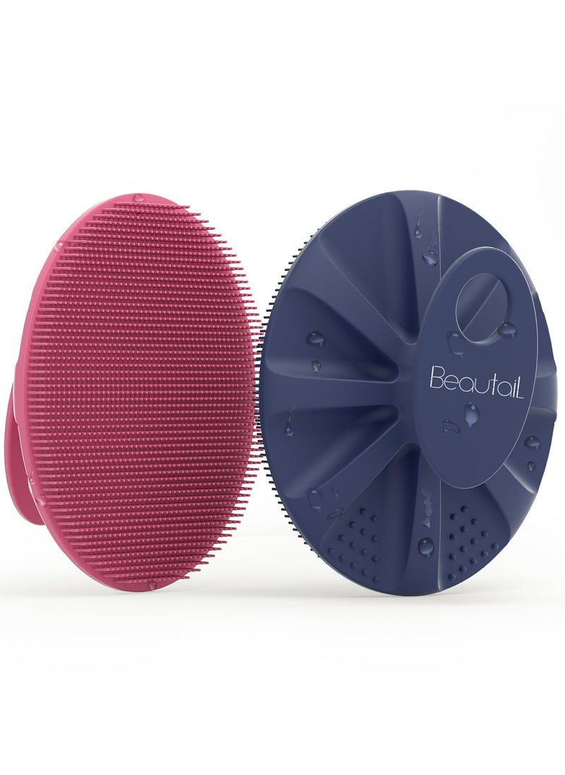BEAUTAIL - Silicone Body Scrubber 2 Pack Shower Bath Wash Brush Gentle Exfoliating Scrub Cleansing Loofah for Women Men Baby Sensitive Skin, Easy to Clean, Lather Nicely, More Hygienic, Pink+Blue - Image 1