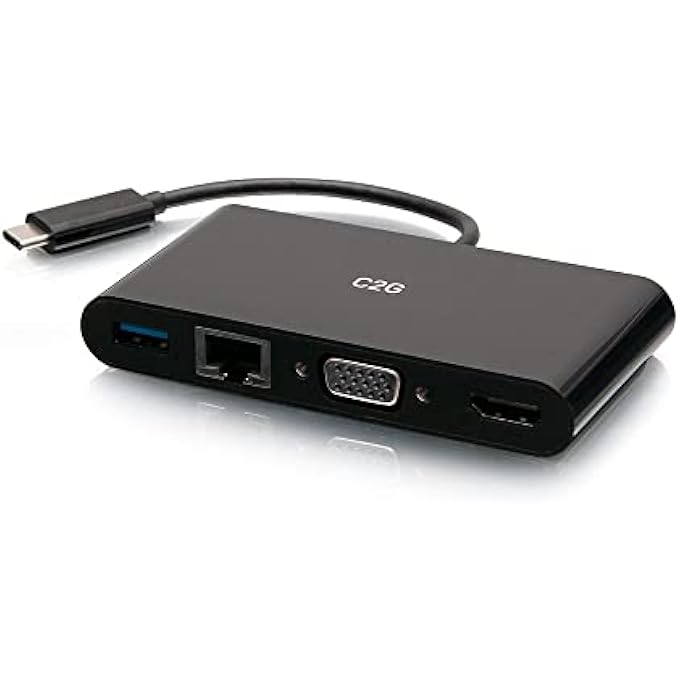 C2G محول USB-C إلى HDMI VGA RJ45 - أبيض متوافق مع ماك بوك برو/إير، آيباد برو/إير، جالاكسي، سيرفيس برو، XPS، إلخ. - Image 1