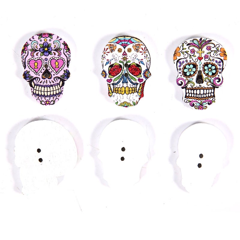 Skull Wooden Buttons - 25mm Natural Wood Unique Skull Design DIY Sewing Supplies for Clothing Decoration Craft Projects Home DIY Enthusiasts - Image 3