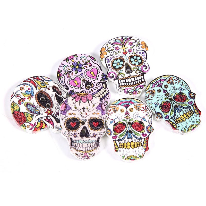 Skull Wooden Buttons - 25mm Natural Wood Unique Skull Design DIY Sewing Supplies for Clothing Decoration Craft Projects Home DIY Enthusiasts - Image 2