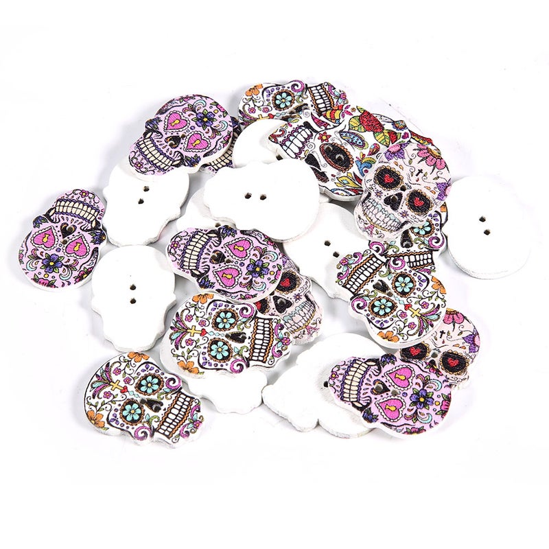 Skull Wooden Buttons - 25mm Natural Wood Unique Skull Design DIY Sewing Supplies for Clothing Decoration Craft Projects Home DIY Enthusiasts - Image 1
