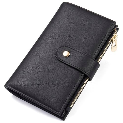 yiijay Wallet Women RFID Blocking Leather Trifold Clutch Wallet Credit Card Holder Ladies Travel Wallet Purse with Pen Holder - Image 1