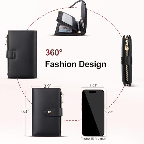 yiijay Wallet Women RFID Blocking Leather Trifold Clutch Wallet Credit Card Holder Ladies Travel Wallet Purse with Pen Holder - Image 4
