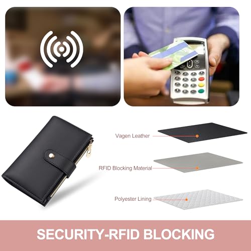 yiijay Wallet Women RFID Blocking Leather Trifold Clutch Wallet Credit Card Holder Ladies Travel Wallet Purse with Pen Holder - Image 5