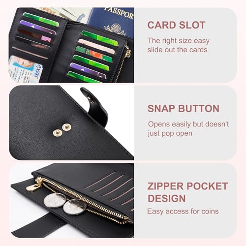 yiijay Wallet Women RFID Blocking Leather Trifold Clutch Wallet Credit Card Holder Ladies Travel Wallet Purse with Pen Holder - Image 3