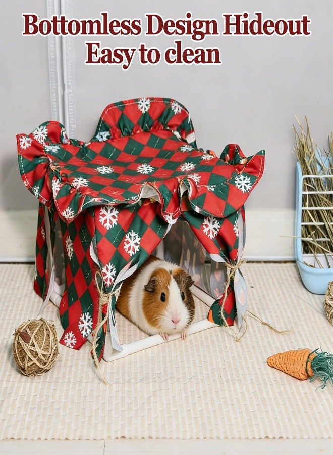 Hamiledyi Guinea Pig Hideout Guinea Pig Tunnel Bed House Cave Detachable Guinea Pig Hiding Hut with Curtain for Chinchilla Ferret Hedgehog Hamster Cavy (Red and Green) - Image 5