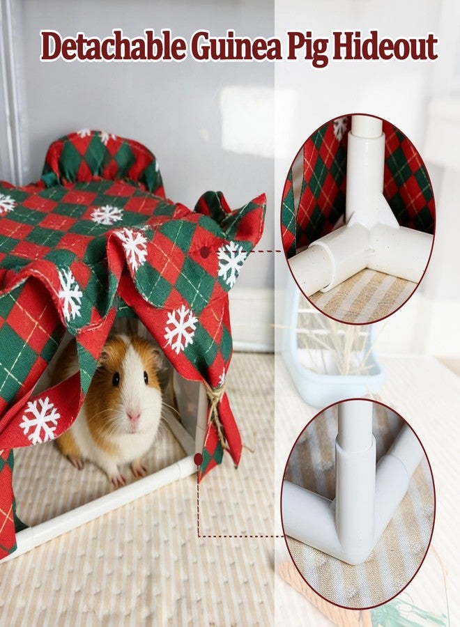 Hamiledyi Guinea Pig Hideout Guinea Pig Tunnel Bed House Cave Detachable Guinea Pig Hiding Hut with Curtain for Chinchilla Ferret Hedgehog Hamster Cavy (Red and Green) - Image 4
