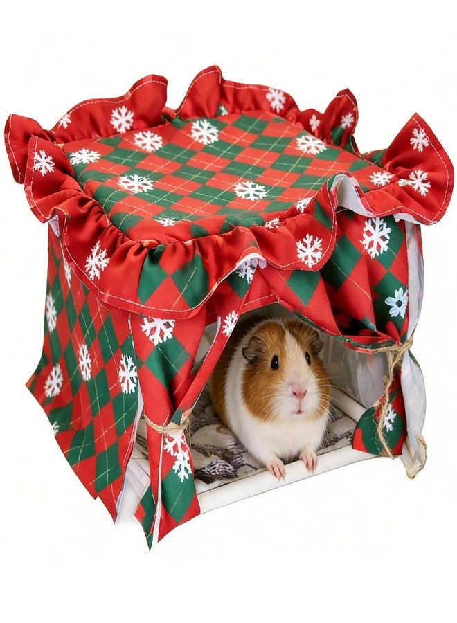 Hamiledyi Guinea Pig Hideout Guinea Pig Tunnel Bed House Cave Detachable Guinea Pig Hiding Hut with Curtain for Chinchilla Ferret Hedgehog Hamster Cavy (Red and Green) - Image 1
