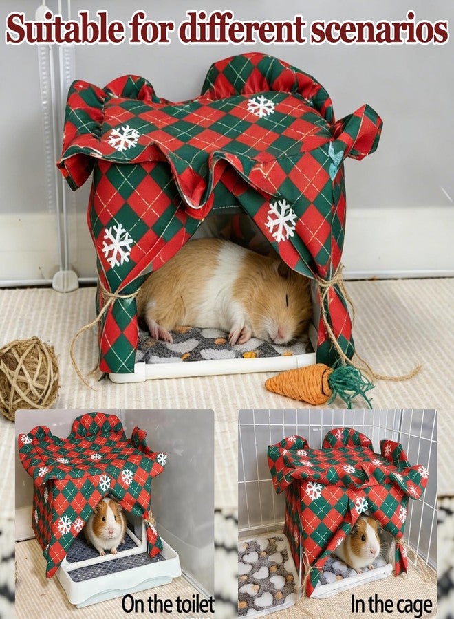 Hamiledyi Guinea Pig Hideout Guinea Pig Tunnel Bed House Cave Detachable Guinea Pig Hiding Hut with Curtain for Chinchilla Ferret Hedgehog Hamster Cavy (Red and Green) - Image 3