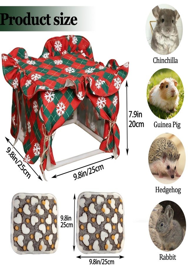 Hamiledyi Guinea Pig Hideout Guinea Pig Tunnel Bed House Cave Detachable Guinea Pig Hiding Hut with Curtain for Chinchilla Ferret Hedgehog Hamster Cavy (Red and Green) - Image 2