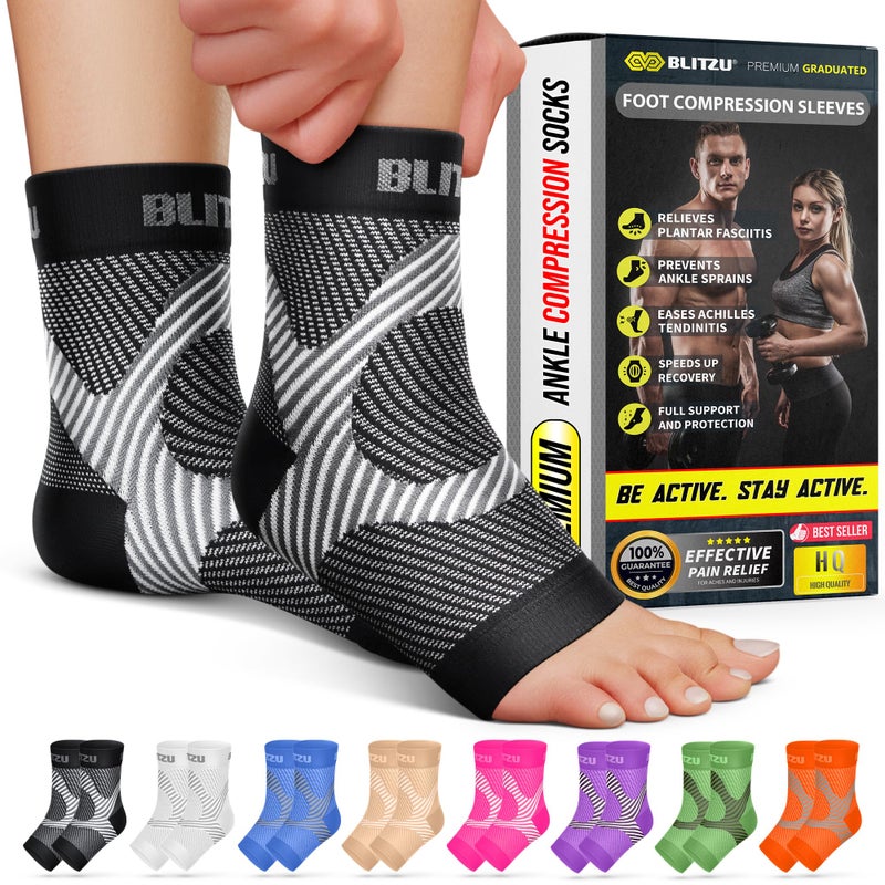 Compression Socks for Plantar Fasciitis Achilles Tendonitis Arthritis Relief Ankle Brace Compression Sleeve with Foot Arch Support Ankle Wrap for Women Men Swelling Heel Pain Black SM