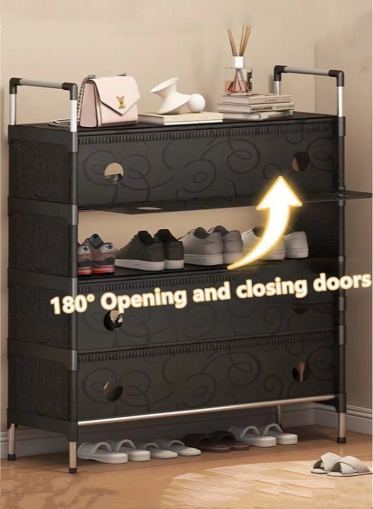 Kutis 1-Piece 4 Tiers Simple Shoe Rack Assembly Shoe Rack Storage Organizer Steel Pipe PP Black 63x28x100 Centimeter - Image 2