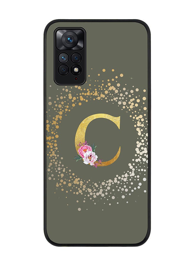Stylizedd Rugged Black edge case for Redmi Note 11 4G/Redmi Note 11S Slim fit Soft Case Flexible Rubber Edges Anti Drop TPU Thin Cover - Custom Monogram Initial Letter Floral Pattern Alphabet - C (Olive Green ) - Image 1