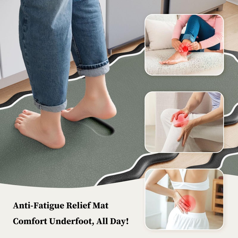 Arenarug Scalloped Black Gray Kitchen Mats Rugs Sets of 2 Cushioned Anti Fatigue Floor Mat Waterproof Kitchen Rugs Non Slip Foam Comfort Standing Mat for Sink Laundry - Image 3