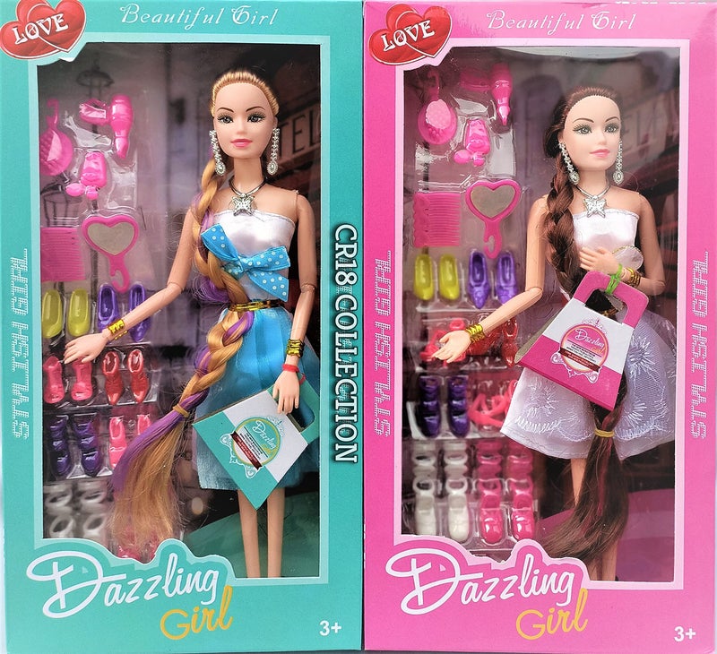 CR18 COLLECTION Fashion Trending Pack Of 2 Combo Movable Doll Set With Foldable Hands & Legs Fashion Doll House Set For Girls - Image 2