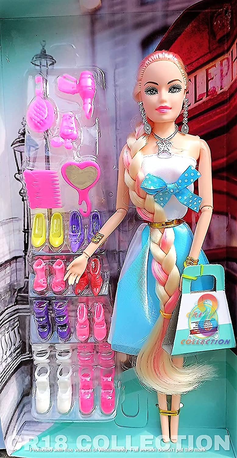 CR18 COLLECTION Fashion Trending Pack Of 2 Combo Movable Doll Set With Foldable Hands & Legs Fashion Doll House Set For Girls - Image 4
