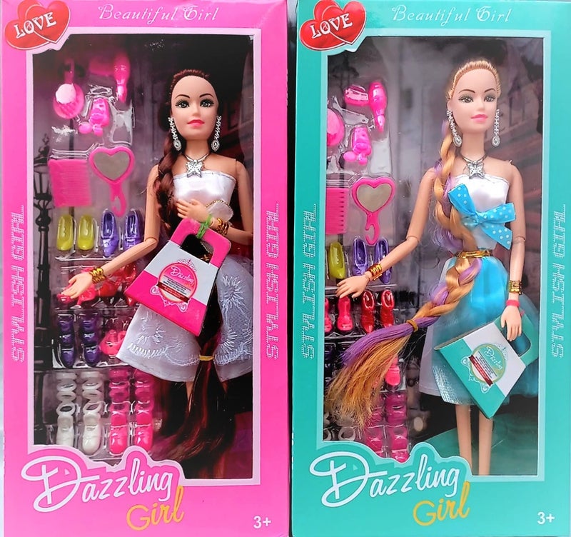 CR18 COLLECTION Fashion Trending Pack Of 2 Combo Movable Doll Set With Foldable Hands & Legs Fashion Doll House Set For Girls - Image 5