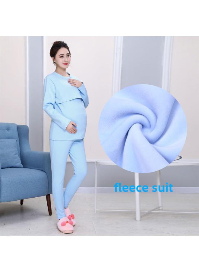 Pregnant Women's Warm Clothing Set Winter Clothing Plus Velvet Autumn Pants Plus Fat Size Maternity Clothing Nursing Underwear Month Clothing Generation