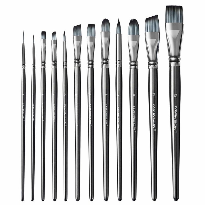 Transon Artist Paint Brush Set of 12 for Watercolor Acrylic Gouache Oil and Tempera Painting - Image 1