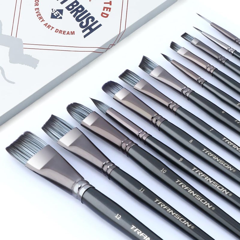 Transon Artist Paint Brush Set of 12 for Watercolor Acrylic Gouache Oil and Tempera Painting - Image 2