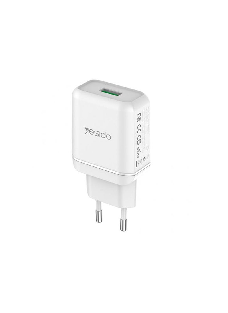 Yesido Yesido YC22 QC Fast Charger Universal Travel Smartphone Adapter Plug Portable Mobile Phone USB Charger In Stock - White  - Image 1