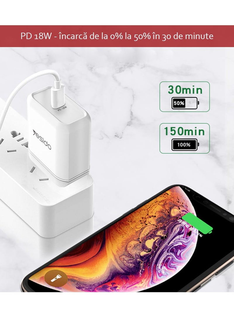 Yesido Yesido YC22 QC Fast Charger Universal Travel Smartphone Adapter Plug Portable Mobile Phone USB Charger In Stock - White  - Image 4
