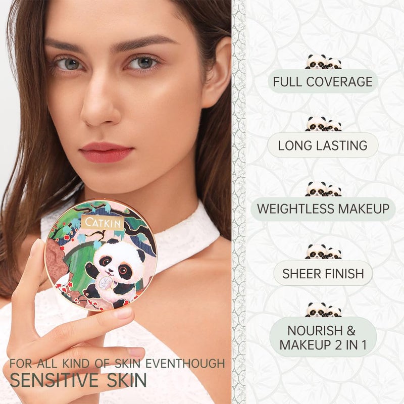 CATKIN Panda Land Full Coverage Cushion Fondation, Breathable Hydrating Nourishing Poreless Face Makeup Save for Sensitive Skin,Sheer Finish (C04 Buff) - Image 2