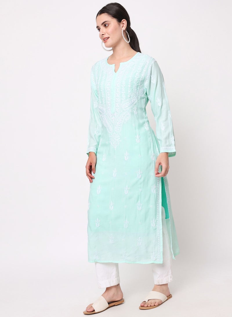 الايا كرتا قطن مطرز يدويًا بالتشيكانكاري للنساء - Image 4