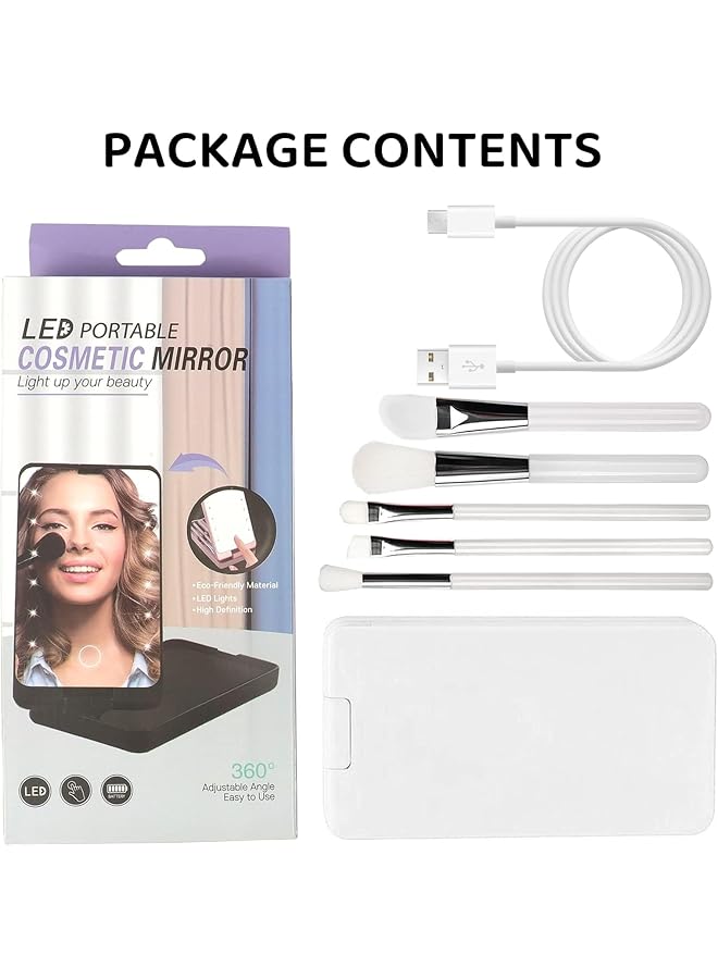 erorex Vanity Mirror With Light Portable Dressing Table Makeup Mirror With 12 Led Lights 5Pcs Brush 360¡Ãadjustable Touch Screen Lighted Desk Mirror 1000 Mah Usb Rechargeable Small Shaving Compact Mirror - Image 2