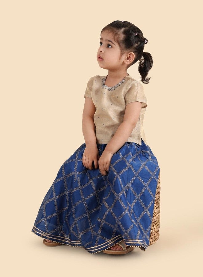 Fabindia Blue Cotton Silk Blend Hand Block Printed Lehenga & Choli Set - Image 5
