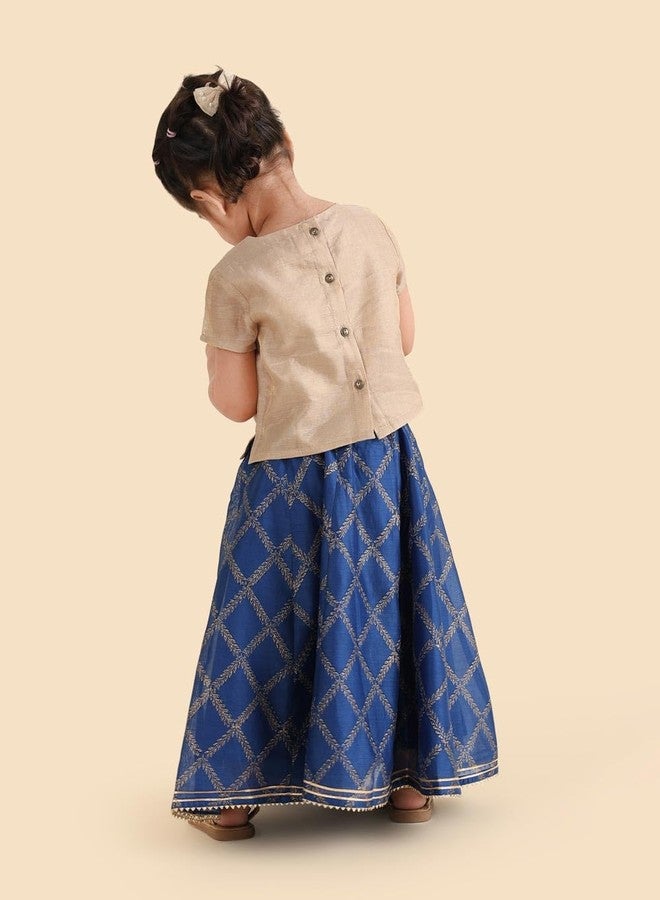 Fabindia Blue Cotton Silk Blend Hand Block Printed Lehenga & Choli Set - Image 4