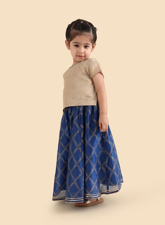 Fabindia Blue Cotton Silk Blend Hand Block Printed Lehenga & Choli Set - Image 2