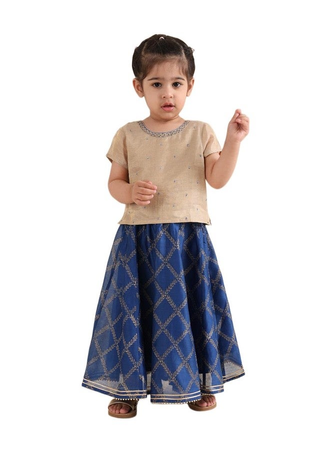 Fabindia Blue Cotton Silk Blend Hand Block Printed Lehenga & Choli Set - Image 1