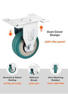 BMB tools BMB TOOLS 50mm Caster Wheels Set of 4 Heavy Duty, Rigid Casters Top Plate Fitting, Non Marking Grey Rubber Fixed Caster Wheels for Cart Furniture Industrial Use  - Image 4