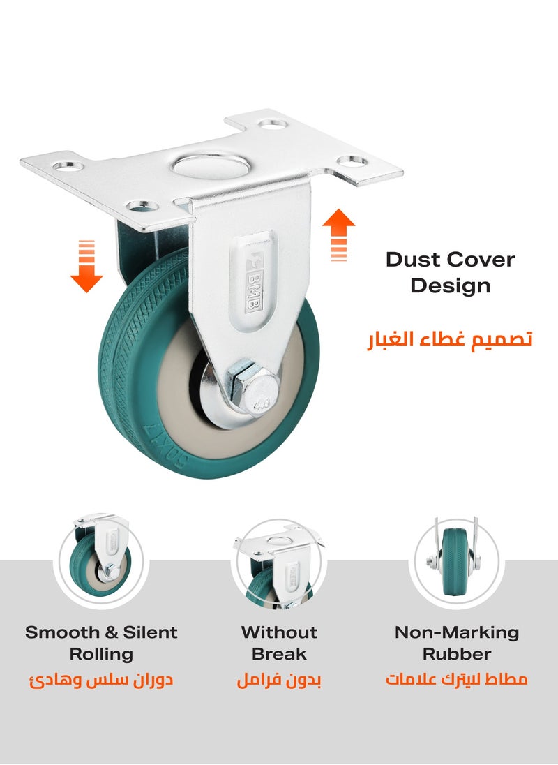 BMB tools - BMB TOOLS 50mm Caster Wheels Set of 4 Heavy Duty, Rigid Casters Top Plate Fitting, Non Marking Grey Rubber Fixed Caster Wheels for Cart Furniture Industrial Use - Image 1