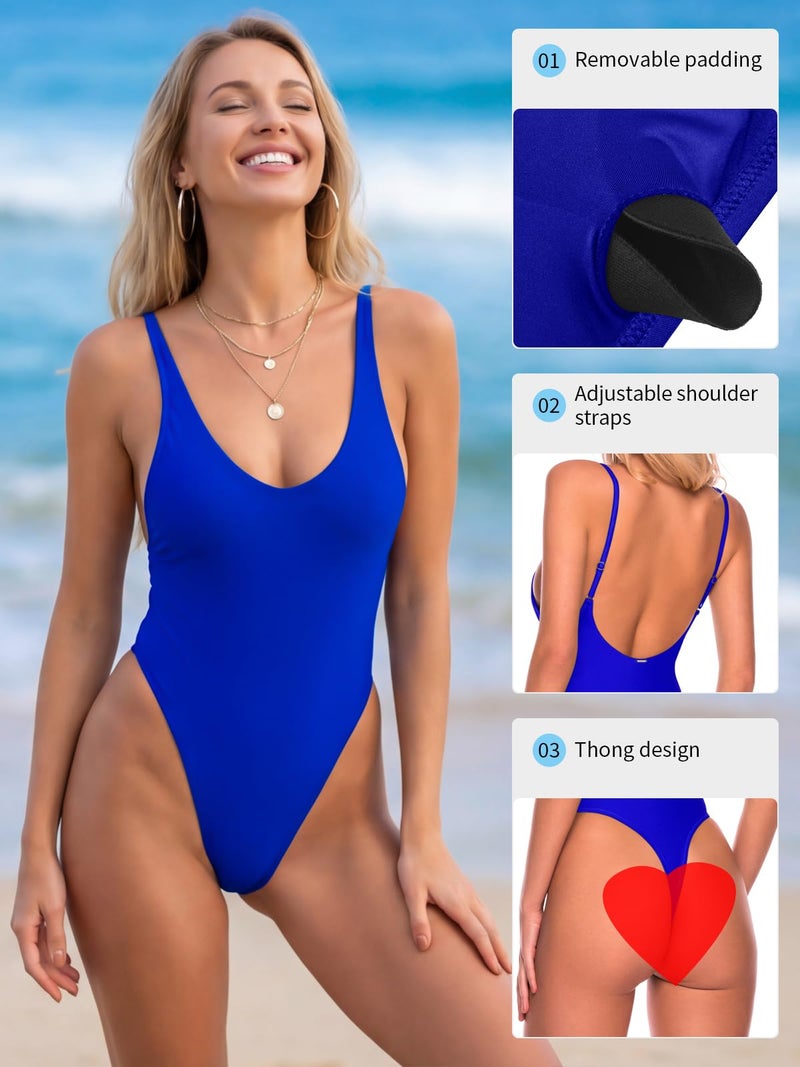 RELLECIGA Women's Royal Blue High Cut Low Back One Piece Thong Swimsuit for Women Size Medium - Image 4