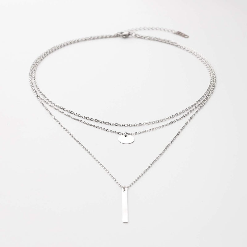 LETTARIUS Disc Bar Pendant Layering Necklace Stainless Steel Layered Chain Choker - Image 4