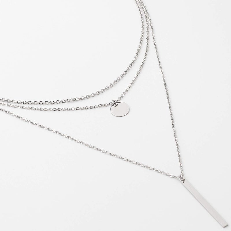 LETTARIUS Disc Bar Pendant Layering Necklace Stainless Steel Layered Chain Choker - Image 5