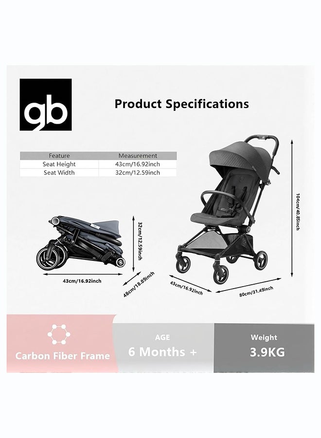 GB FYN Lightweight Baby Stroller (Only 3.9kg) for Infant and Toddler (6 Months to 3 Years), One-Hand Fold Carbon Fiber Stroller for Travel, 5-Point Safety Harness - Image 2