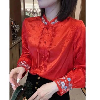 Womens 2024 Spring and Autumn New Chinese-style Coat Button National Style Fashion Jacquard Top Niche Elegant Collar High-grade Shirt J#C25 Red - pzsku/Z2933177327FCADF63E68Z/45/1746214237/7e51ebaa-1453-47f4-8681-3c34d6a0d3c6