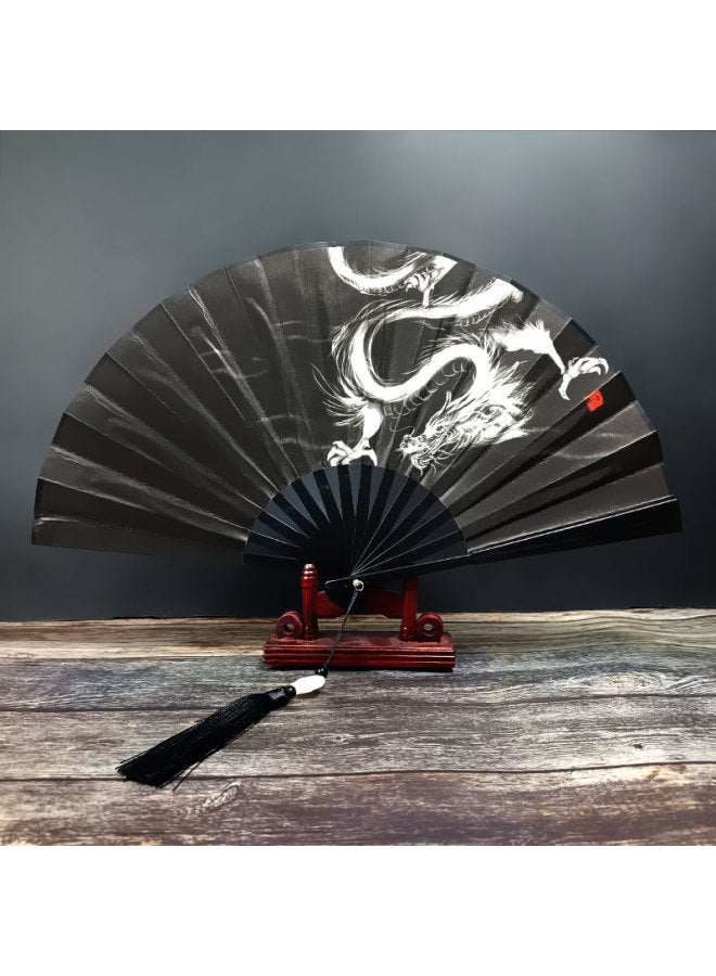 Chinese Style 8 Inch Plastic Fan With Tassel Pendant Antique Domineering Folding Fan Men's Hanfu Dance Silk Cloth Fan Wholesale-Specification:8inch Animal Fan-Colour:8inch Tassel Folding Fan-13 - Image 1