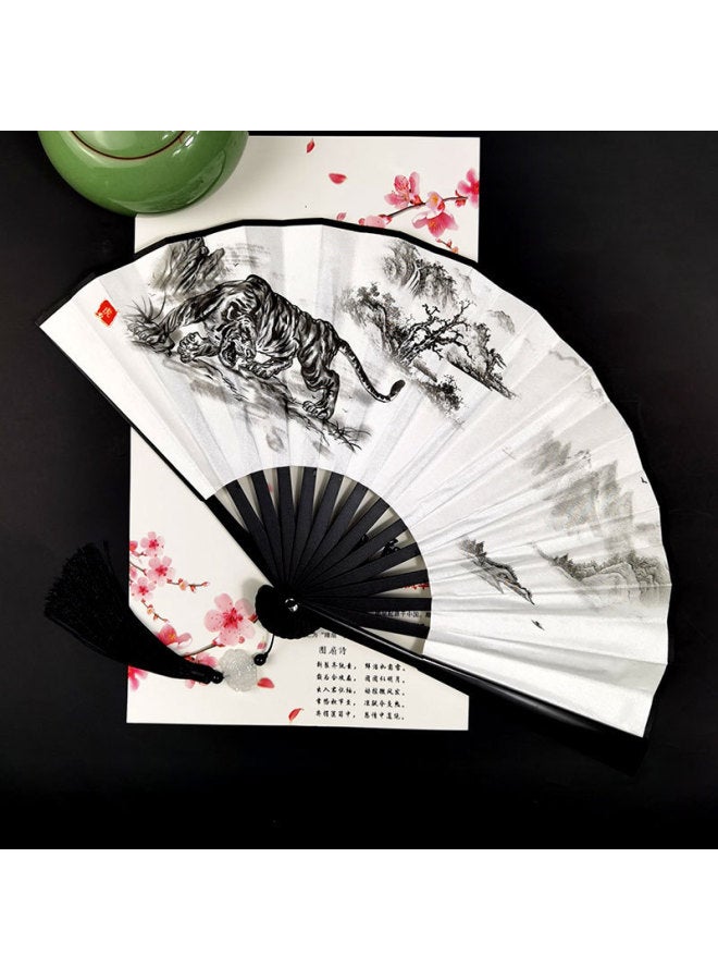 Chinese Style 8 Inch Plastic Fan With Tassel Pendant Antique Domineering Folding Fan Men's Hanfu Dance Silk Cloth Fan Wholesale-Specification:8inch Animal Fan-Colour:8inch Tassel Folding Fan-13 - Image 5
