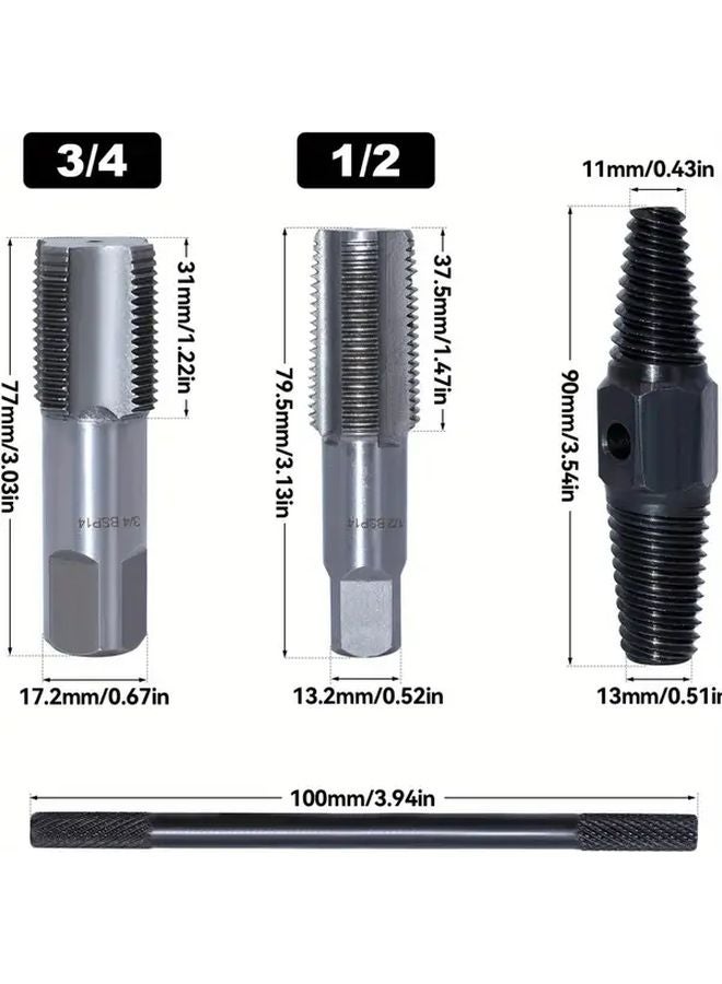Double Ended Water Pipe Broken Wire Extractor 4pcs Set 1 2 and 3 4 Inch Tap Professional Repair Thread - Image 1