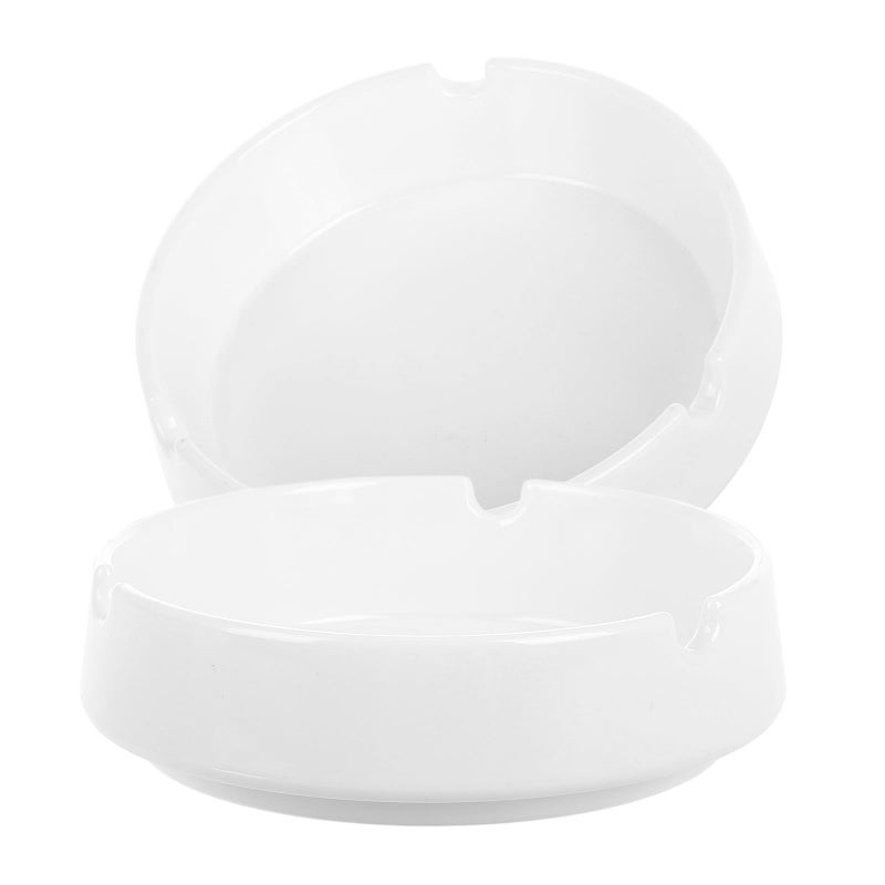 2Pcs Unbreakable White Melamine Ashtray Set Windproof Indoor Outdoor Use - Image 2